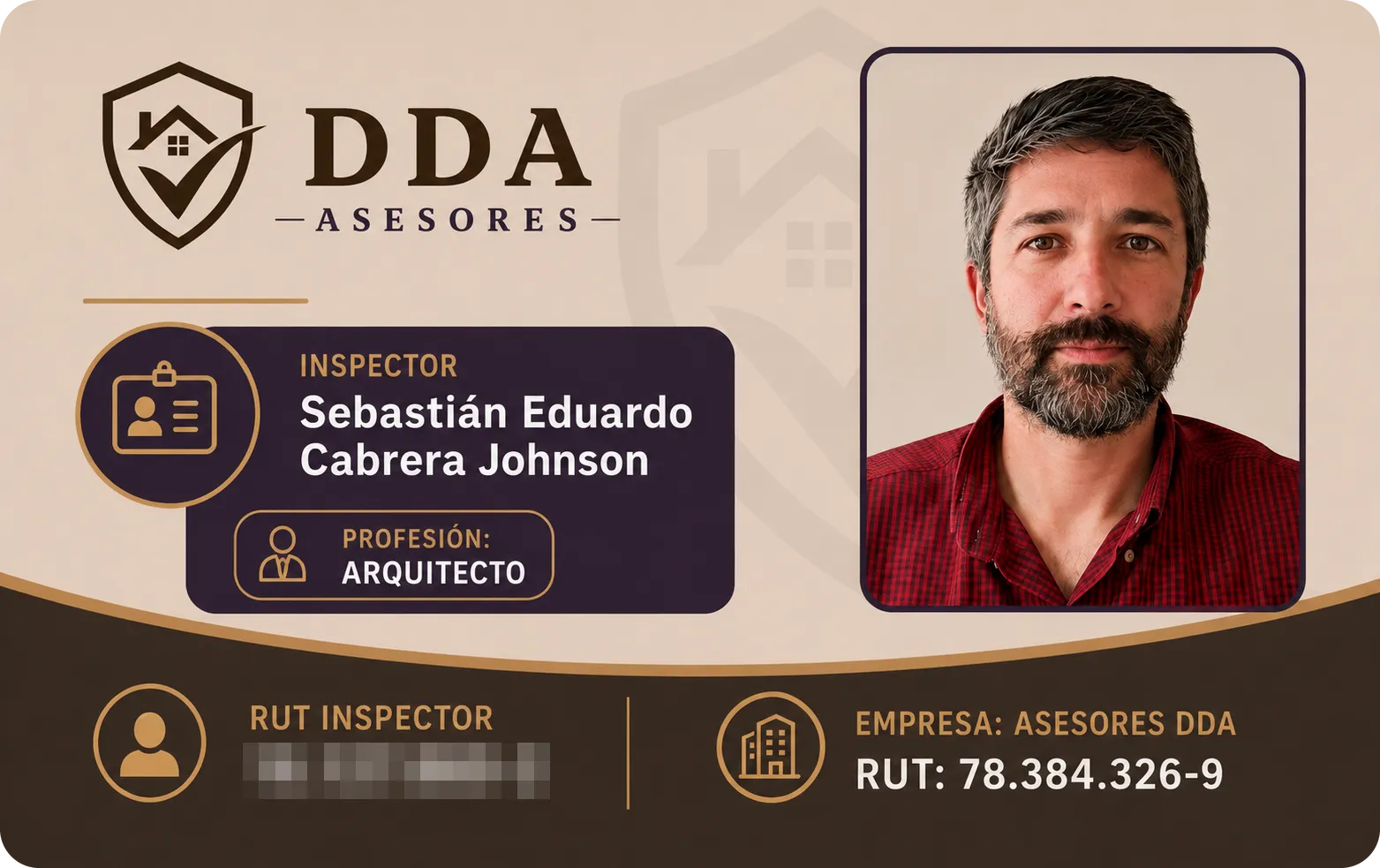 Credencial de inspector de DDA Asesores: Sebastián Eduardo Cabrera Johnson, arquitecto
